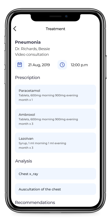 Cortex Telemedicine. History - Doctor takes the Patient’s summary